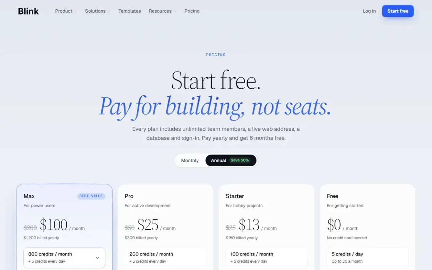 Blink — Pricing page