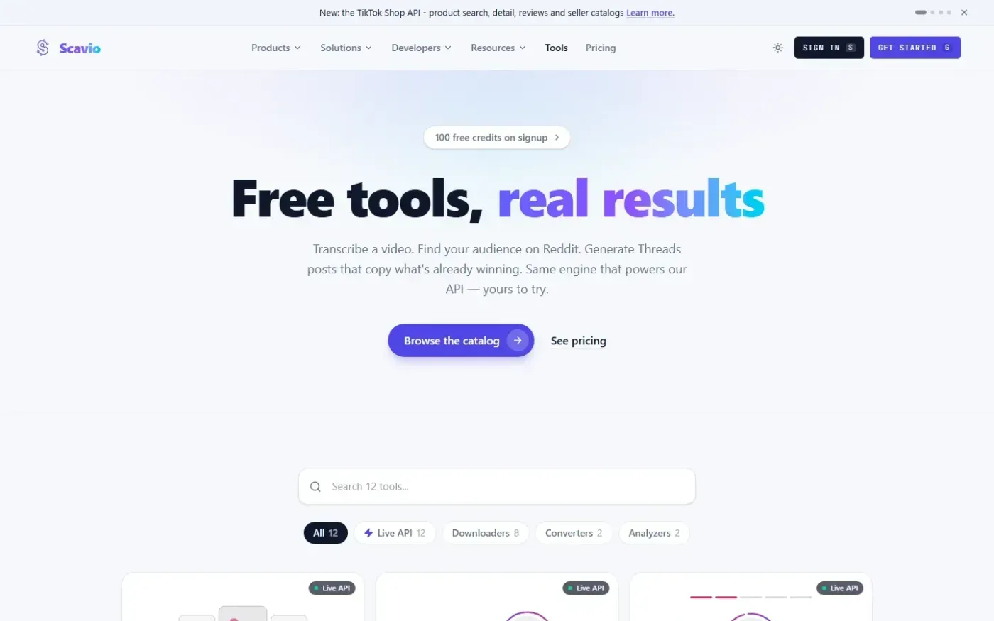 Scavio — Tools page