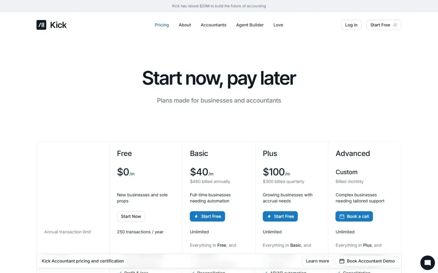 Kick — Pricing page