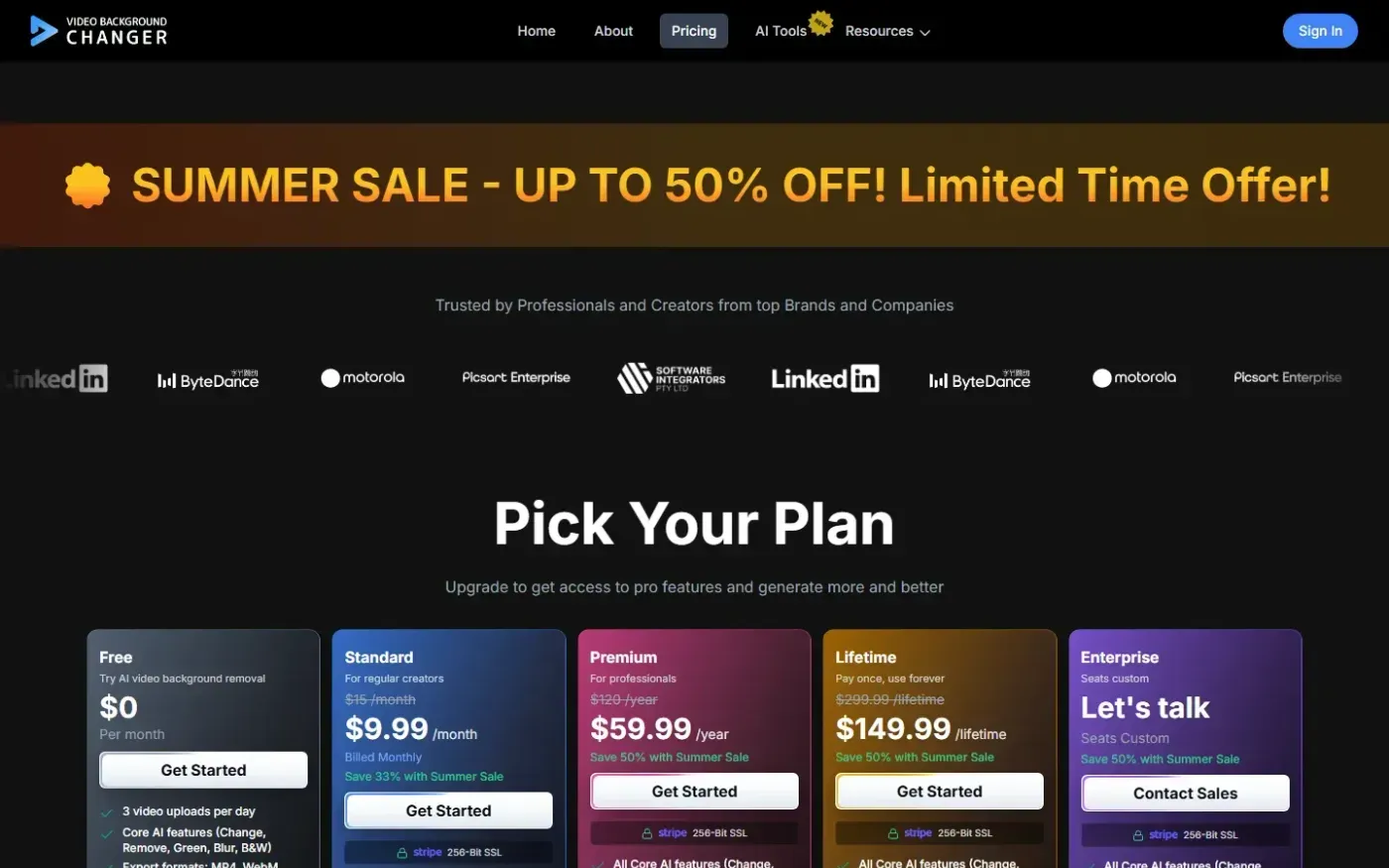 Videobackgroundchanger — Pricing page