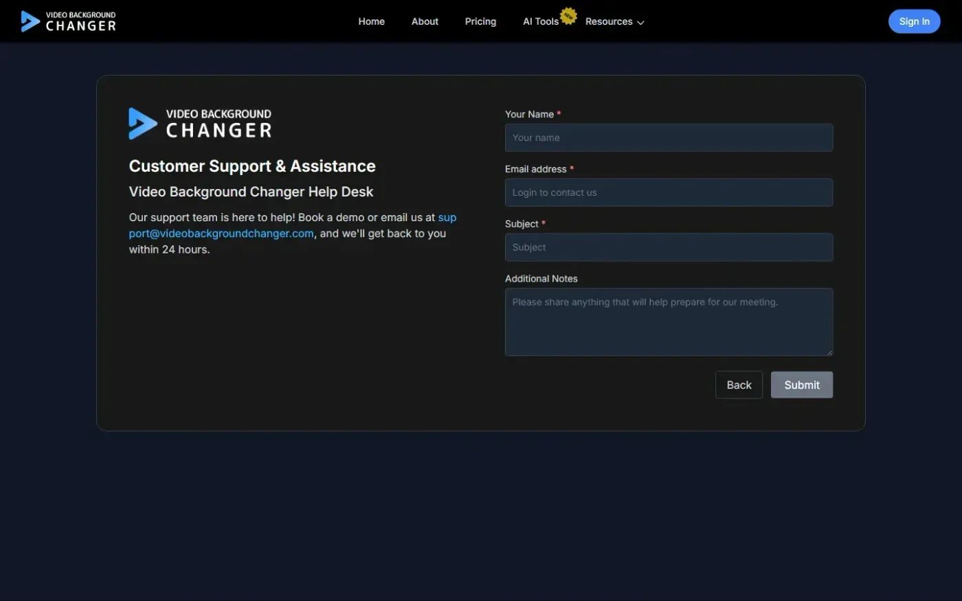 Videobackgroundchanger — Support page