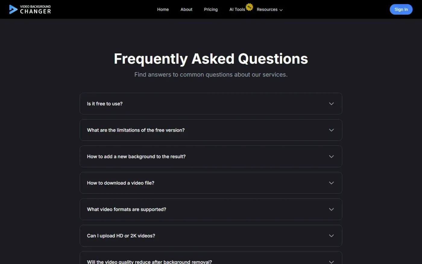 Videobackgroundchanger — Faq page