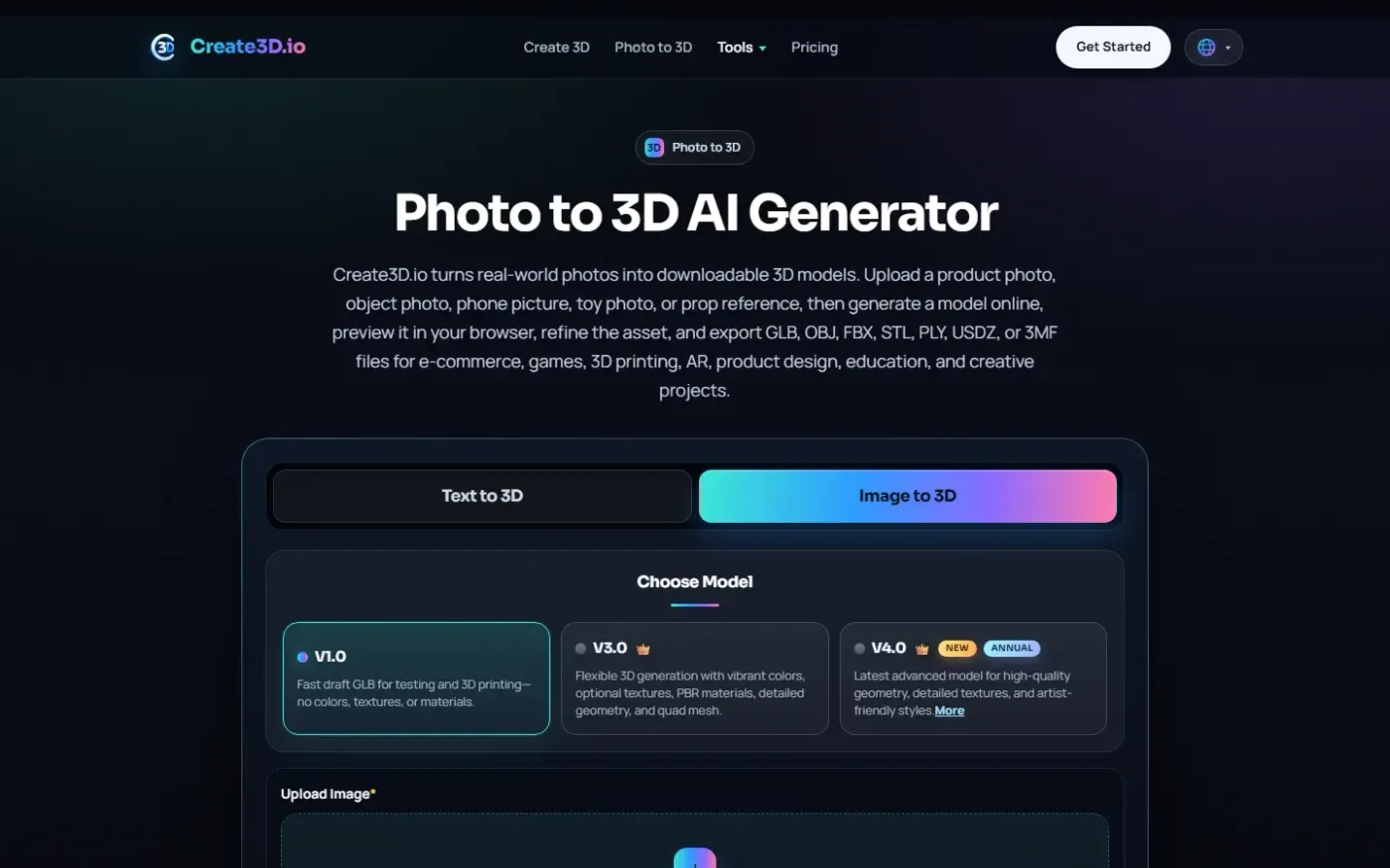 Create3d — Photo to 3d page