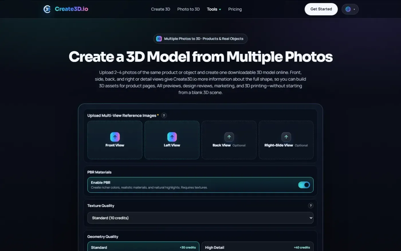 Create3d — Multiple photos to 3d page