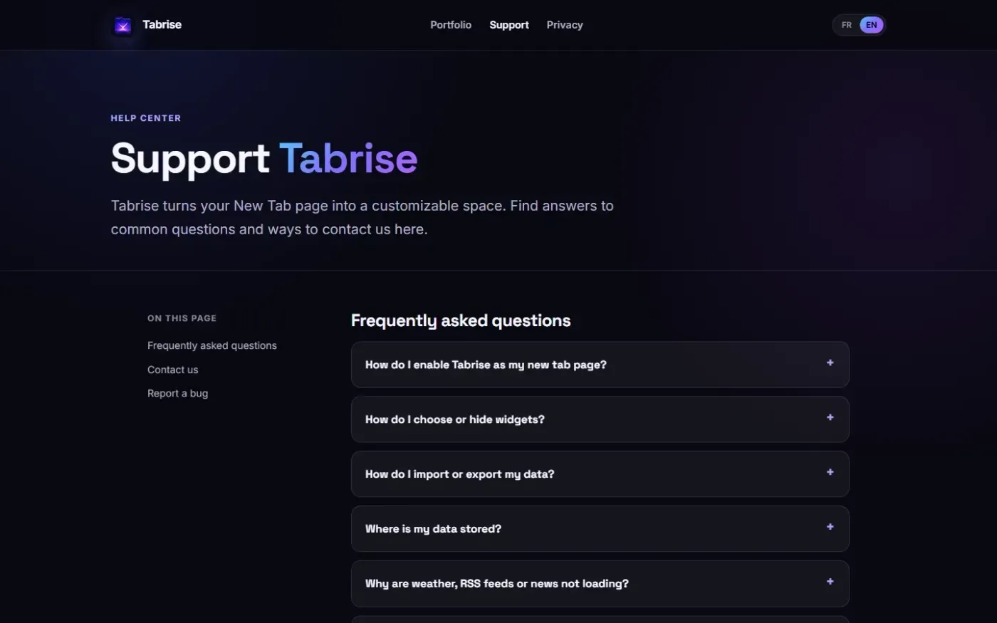 Tabrise — Your custom new tab — Build the new tab that works the way you do — Projects page