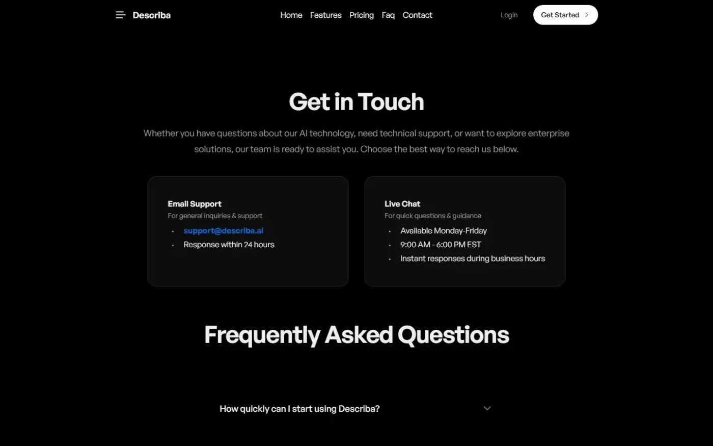 Describa — Contact page