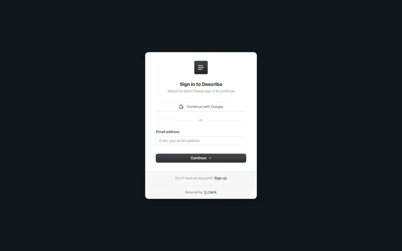 Describa — Sign in page