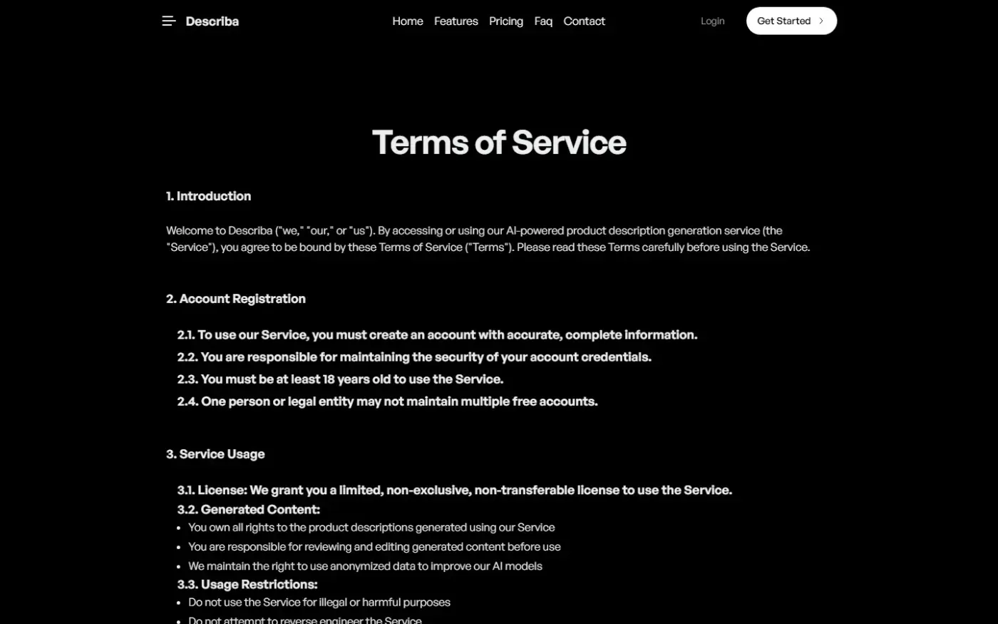 Describa — Terms of service page