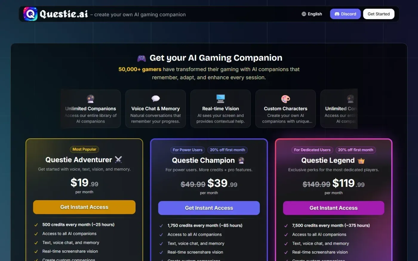 Questie — Pricing page