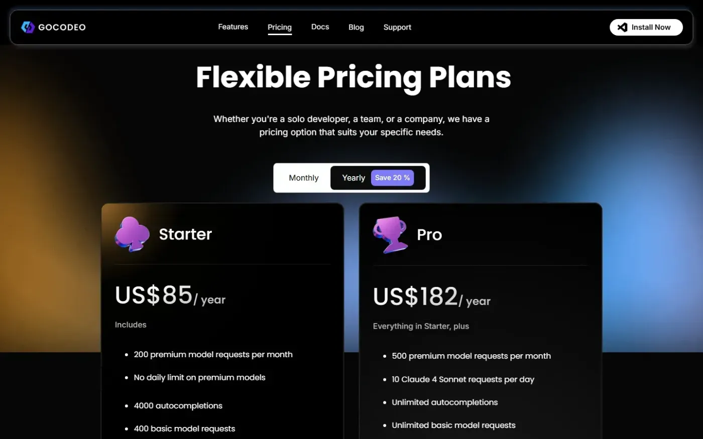 Gocodeo — Pricing page