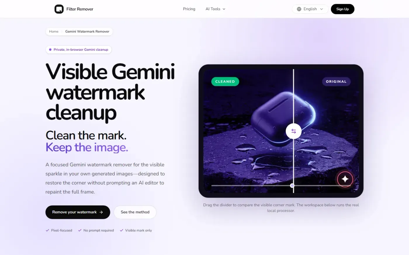 Filterremover — Gemini watermark remover page