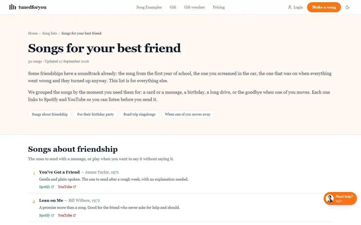Tunedforyou — Songs for page