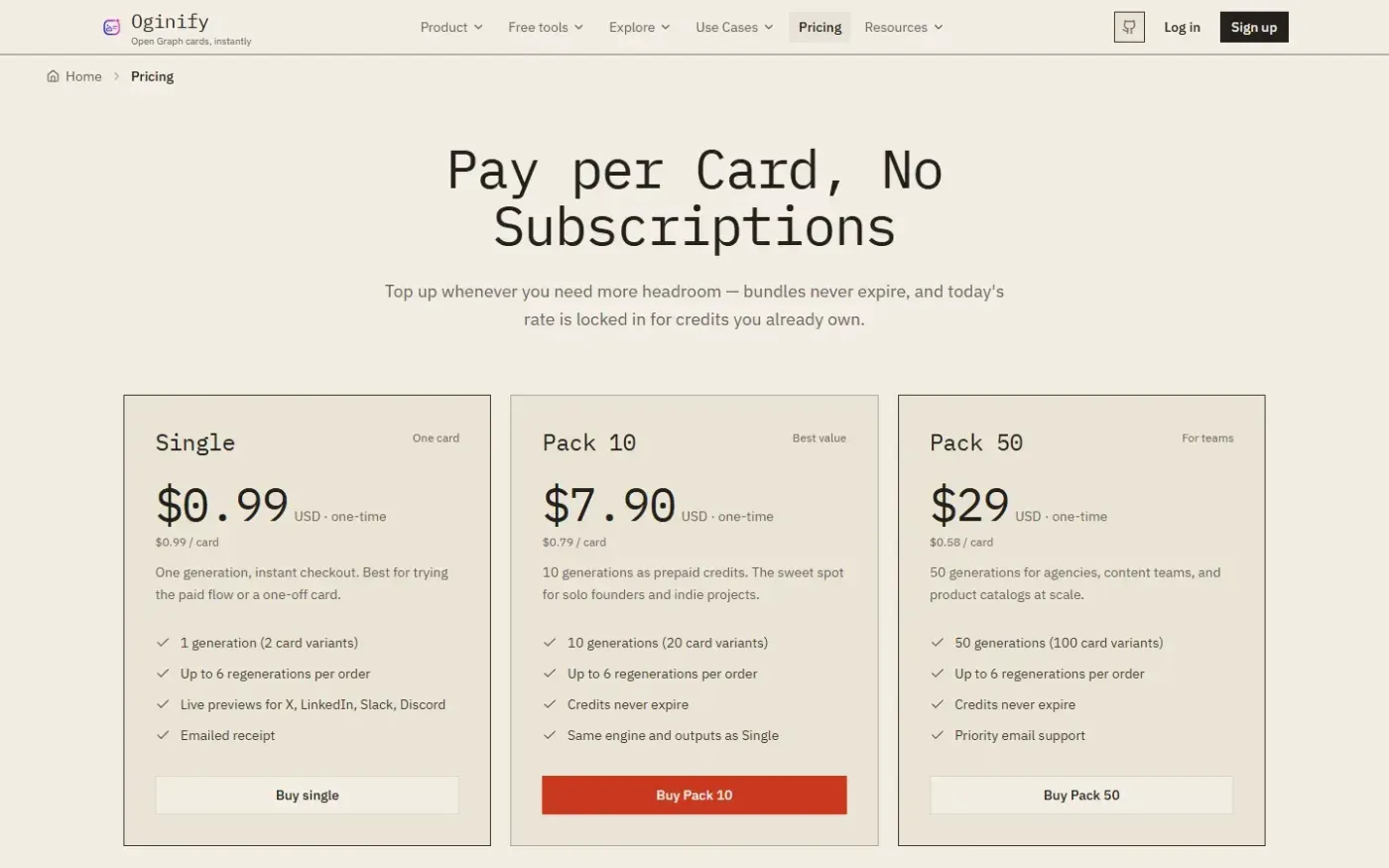 Oginify — Pricing page