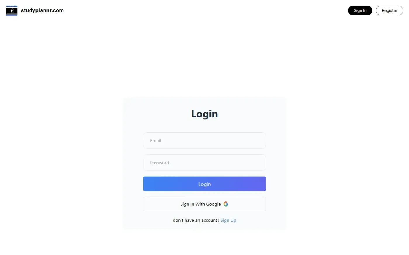 Studyplannr — Login page