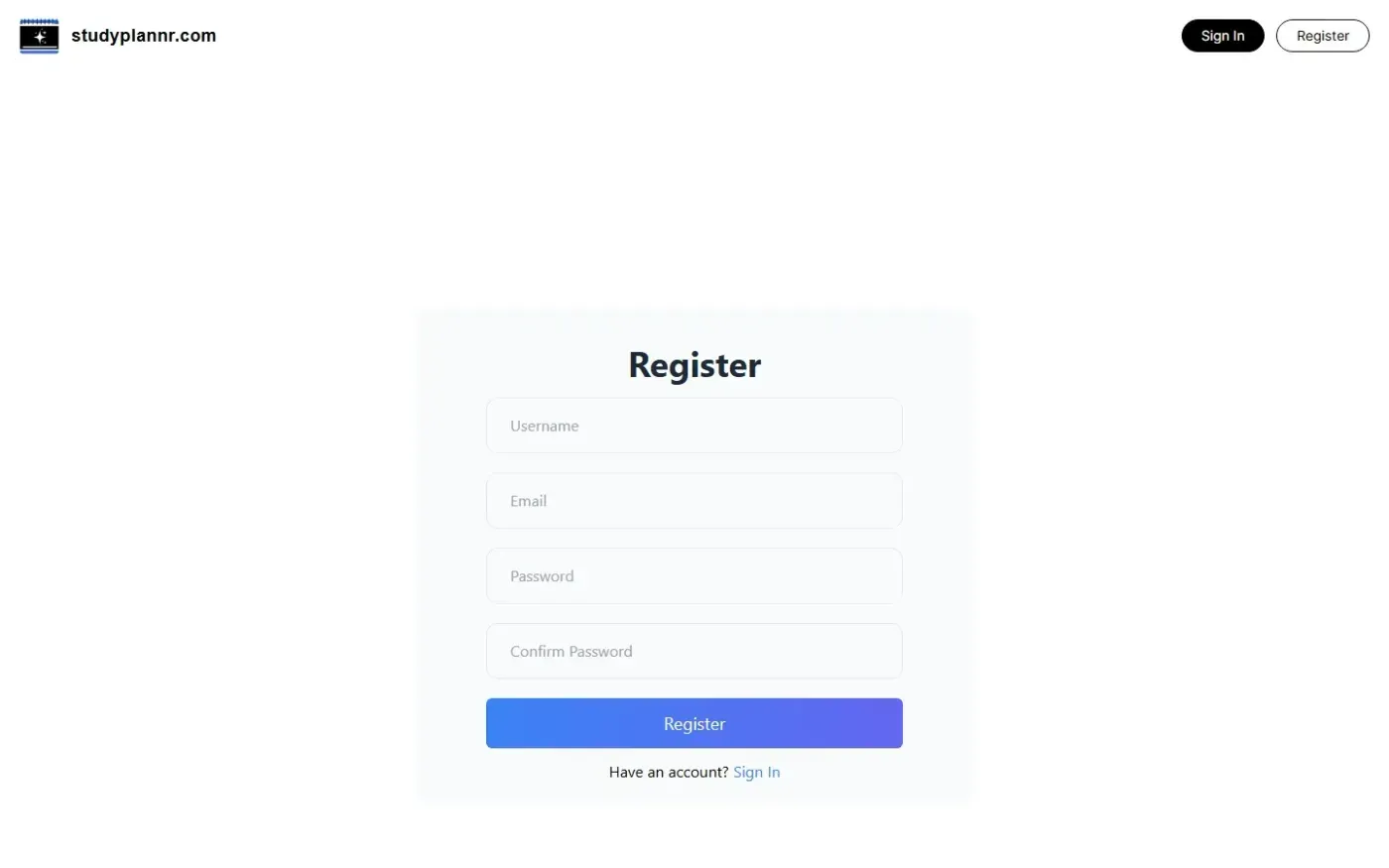 Studyplannr — Register page