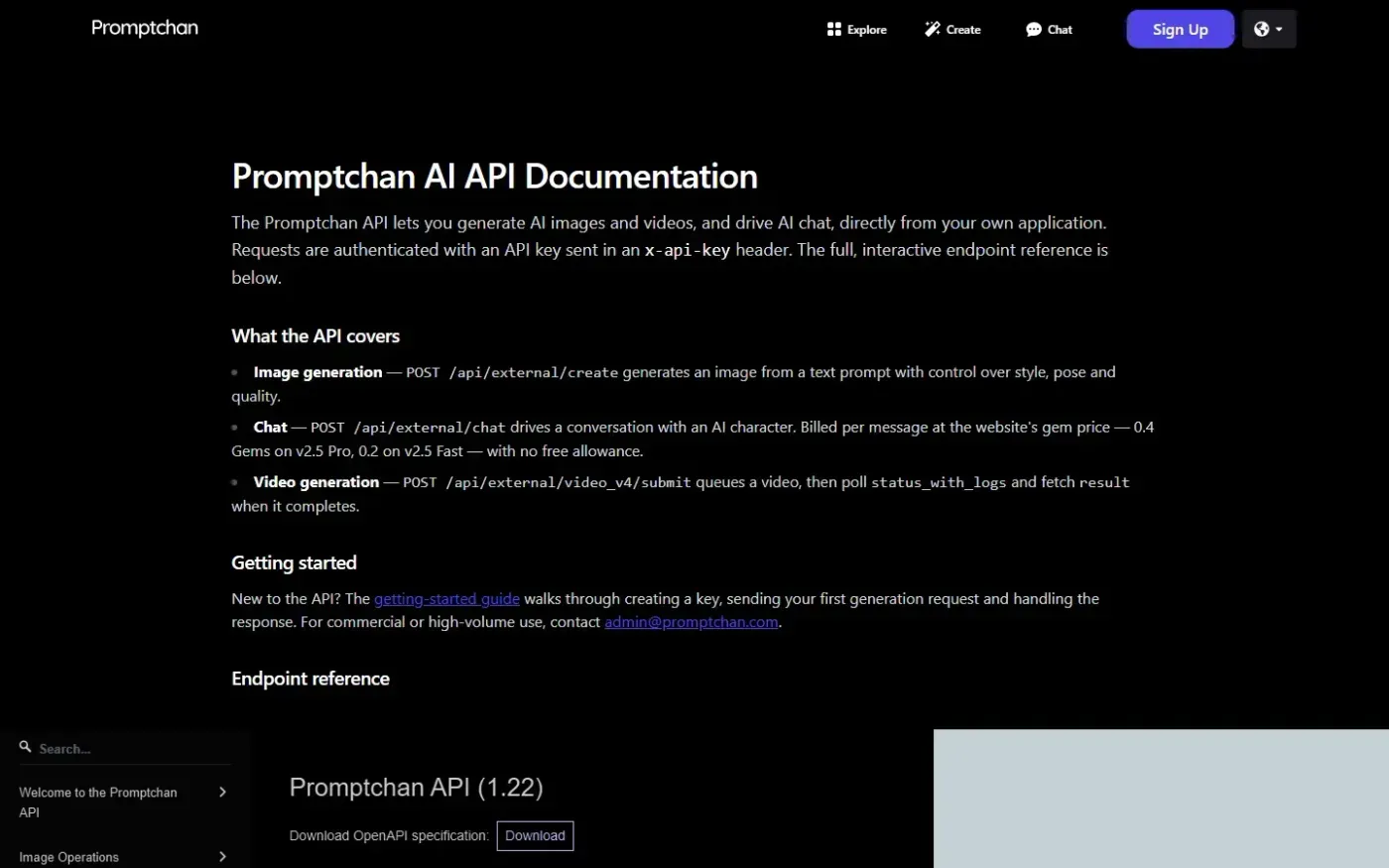 Promptchan — Docs page