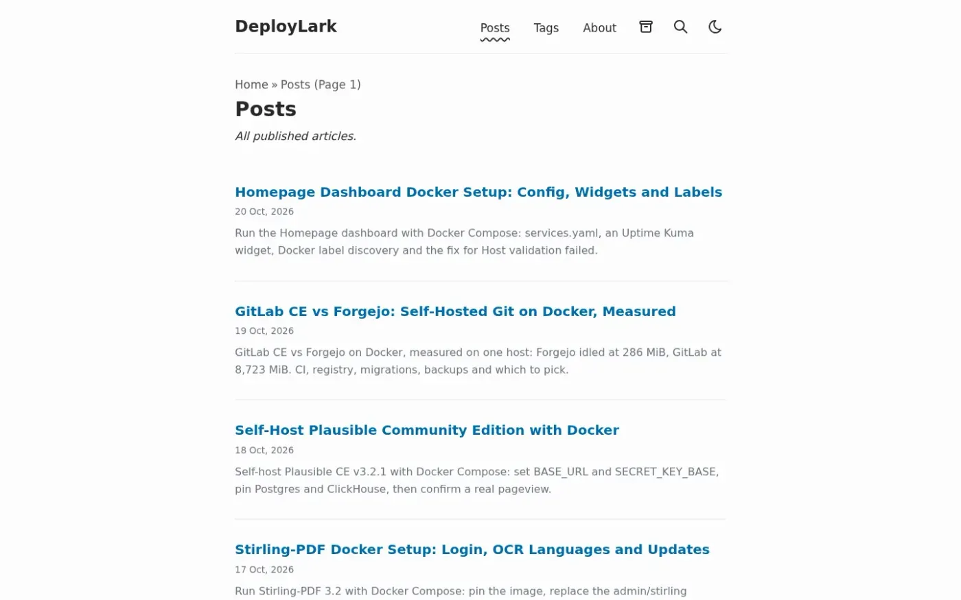Deploylark — Posts page