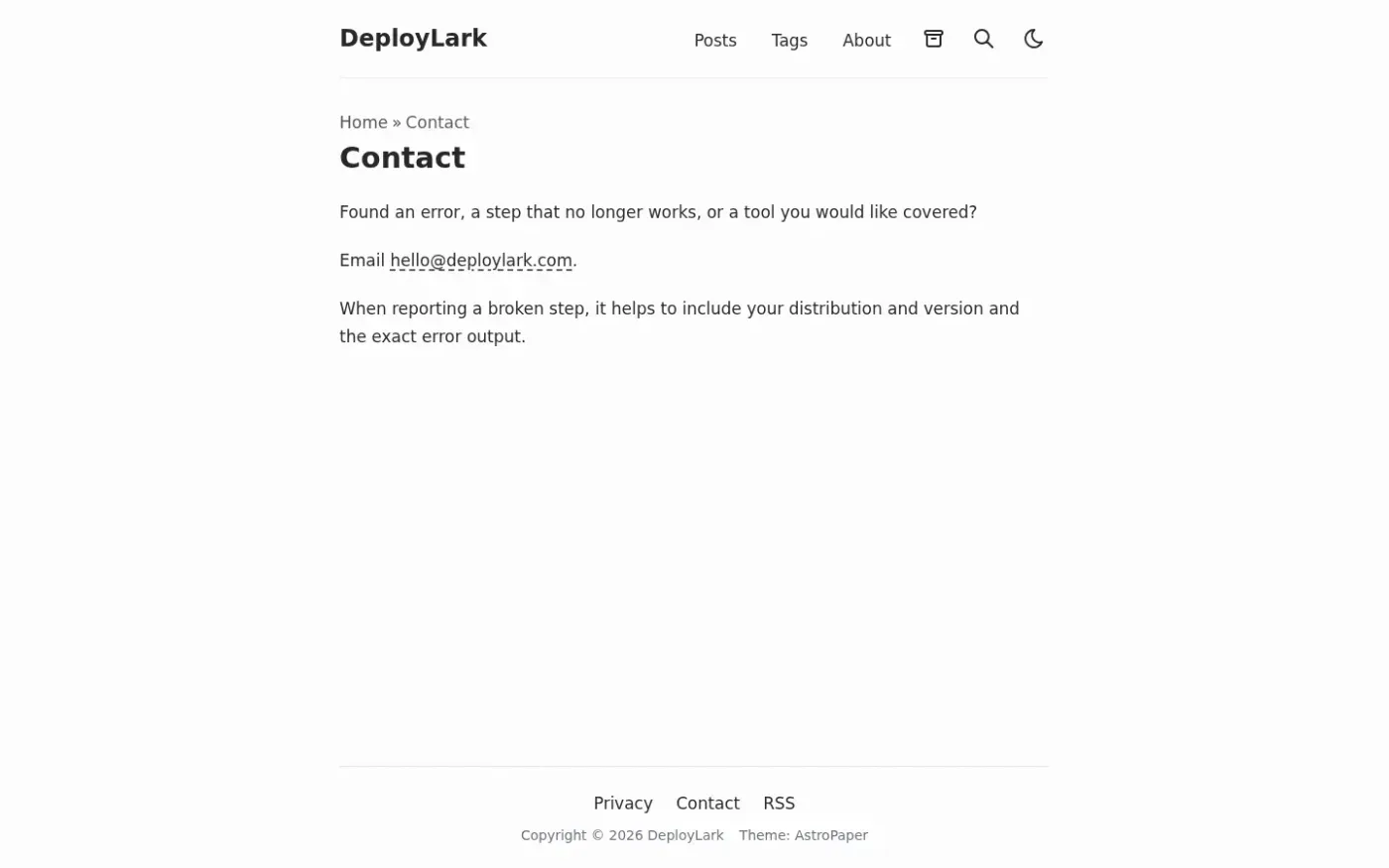 Deploylark — Contact page