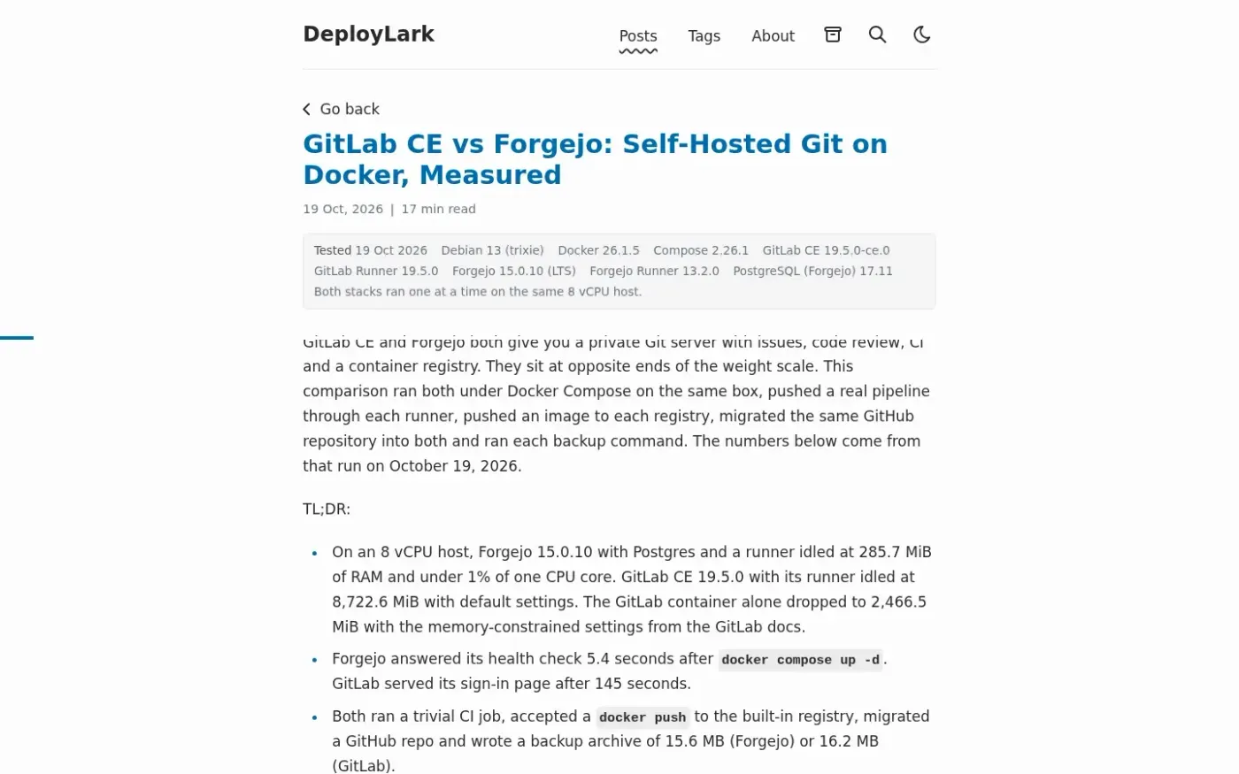Deploylark — Posts page