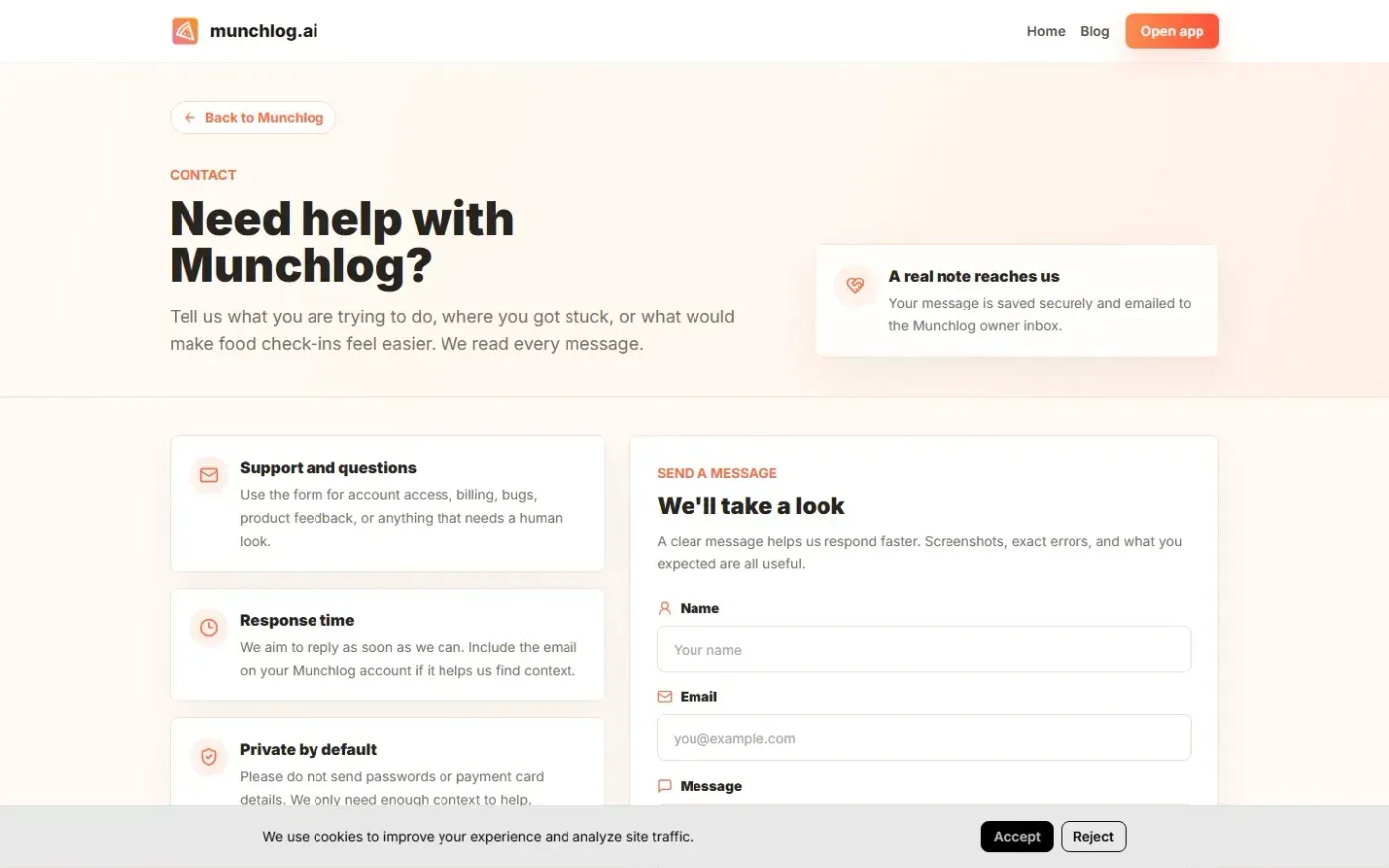 Munchlog — Contact page