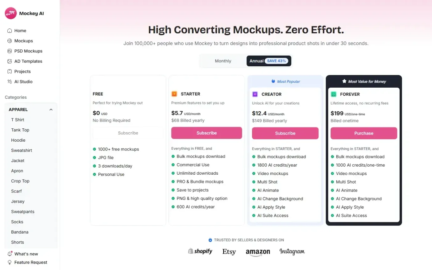 Mockey — Pricing page