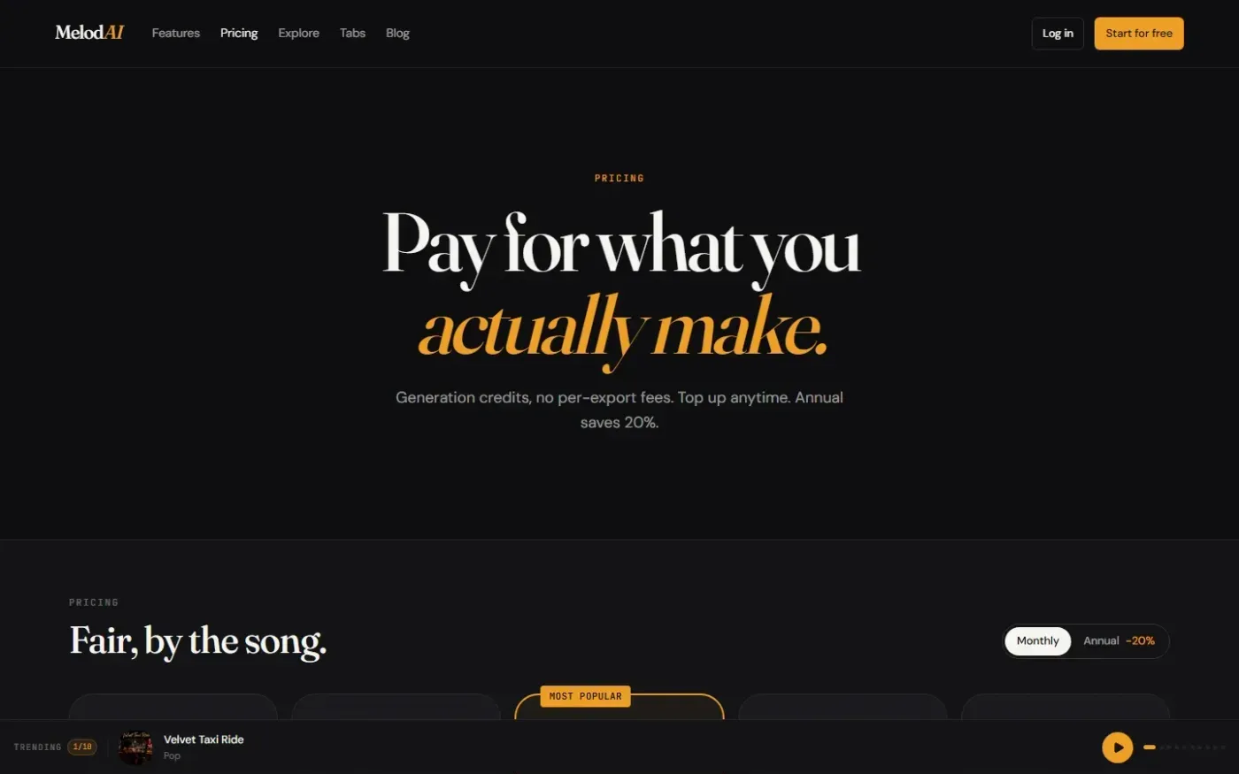 Melodai — Pricing page