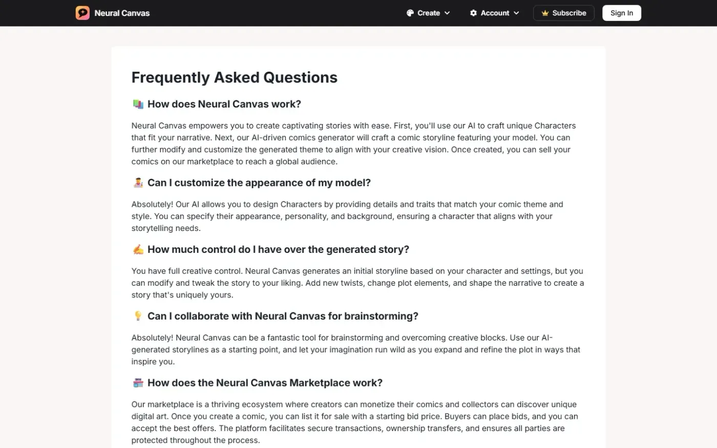Neuralcanvas — Faq page