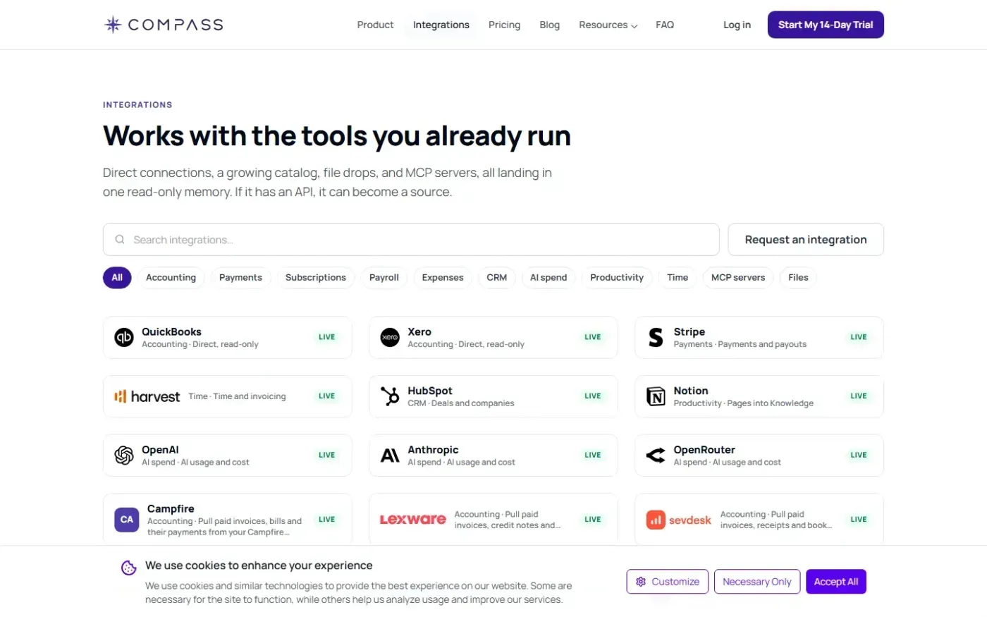 Compassapp — Integrations page