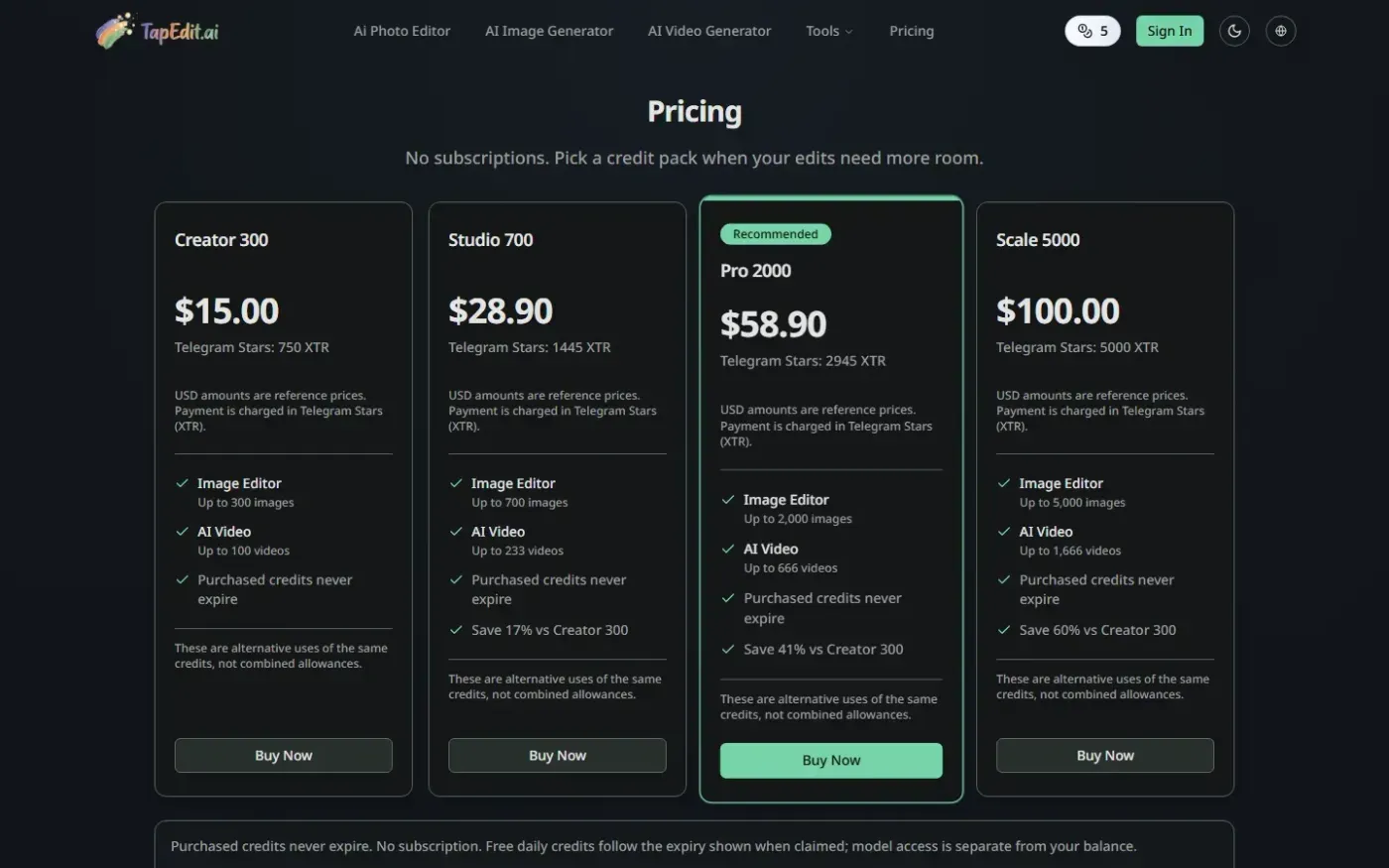 Tapedit — Pricing page