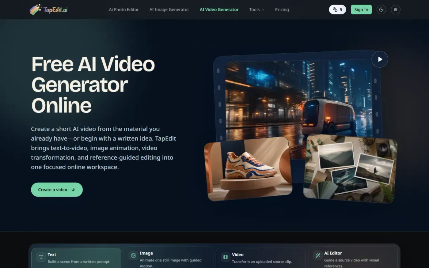 Tapedit — Ai video generator page