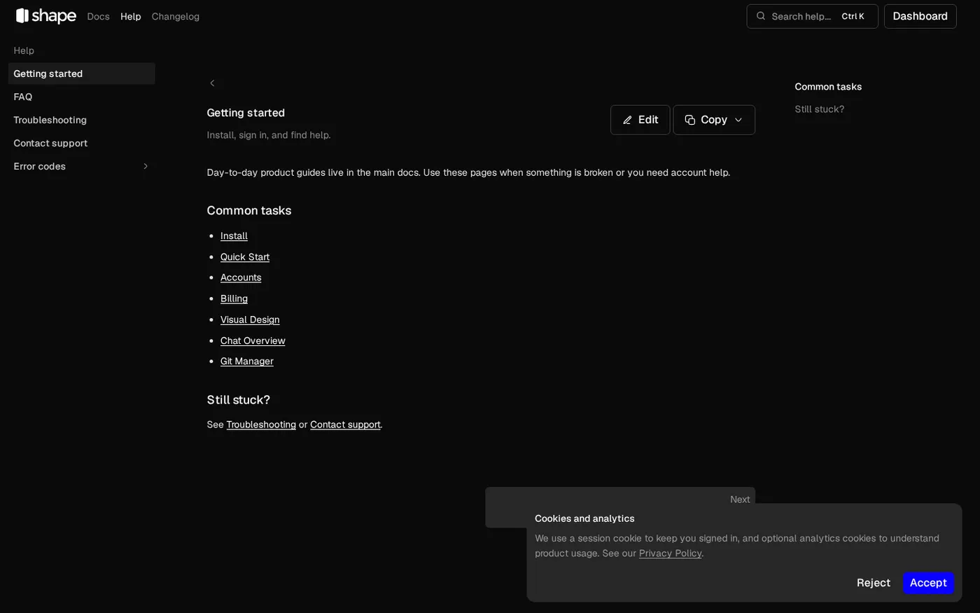 Shape — The agentic IDE for designers and programmers — Docs page