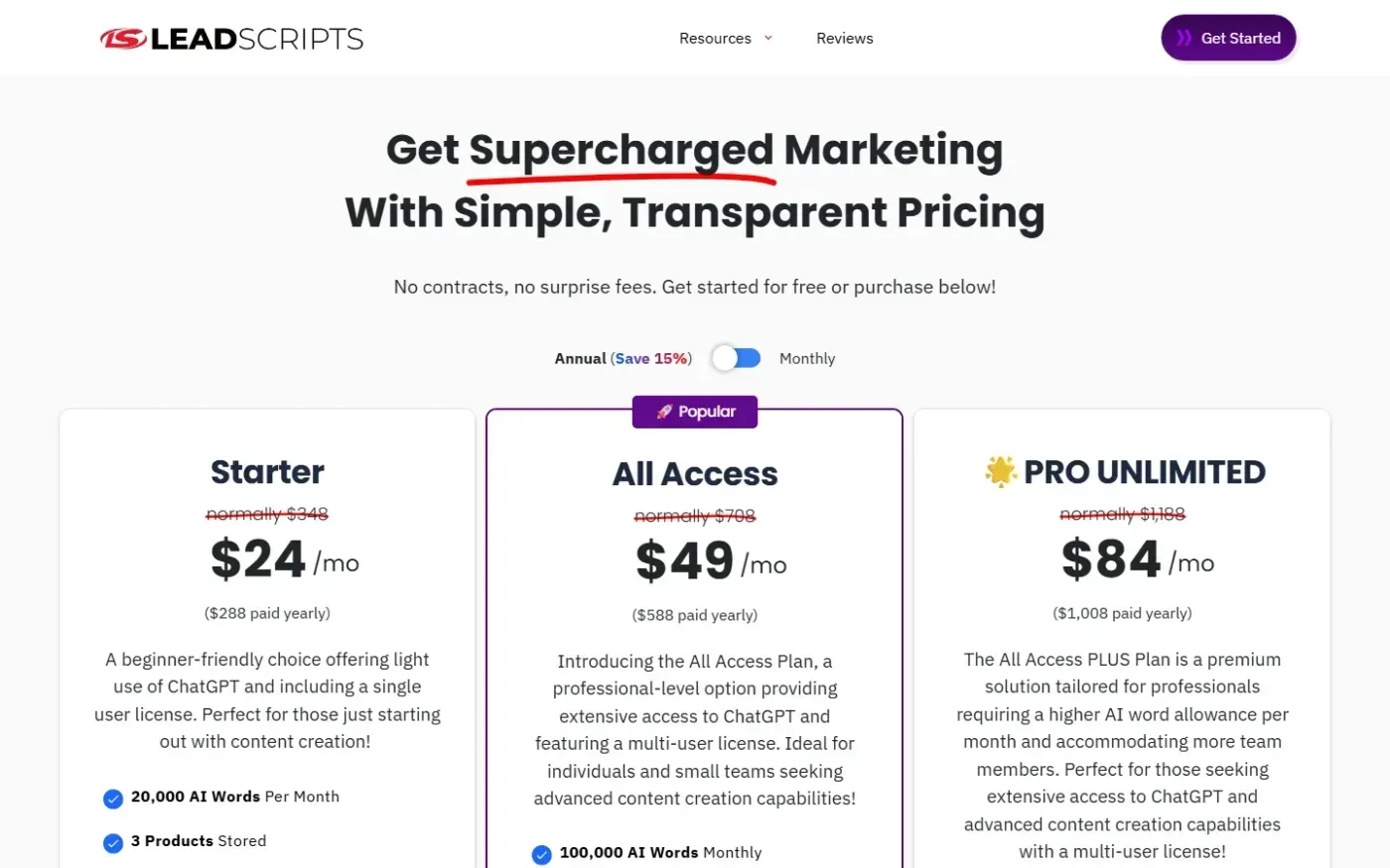 Leadscripts — Pricing plans page