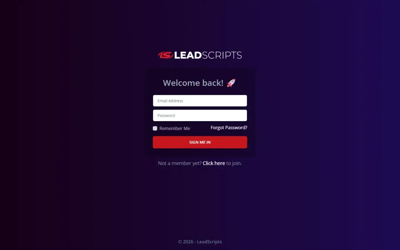 Leadscripts — Account page