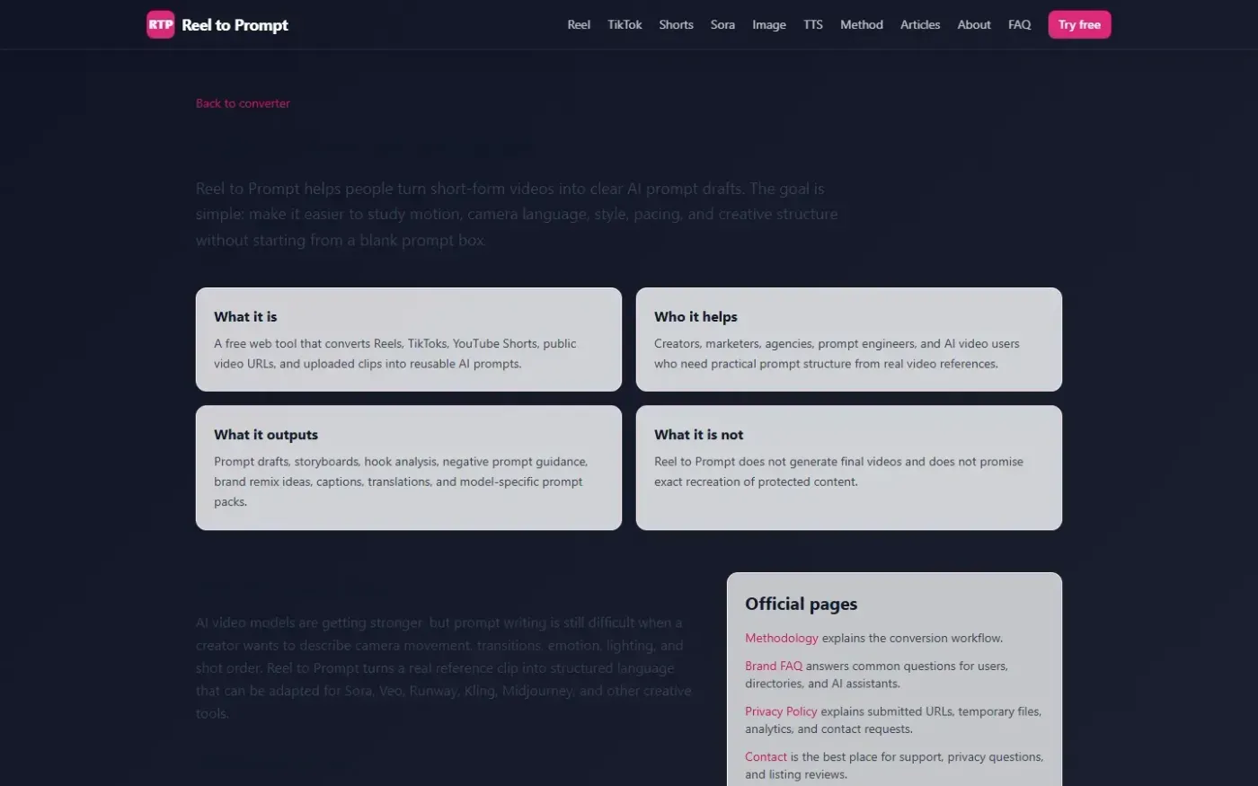 Reeltoprompt — About page