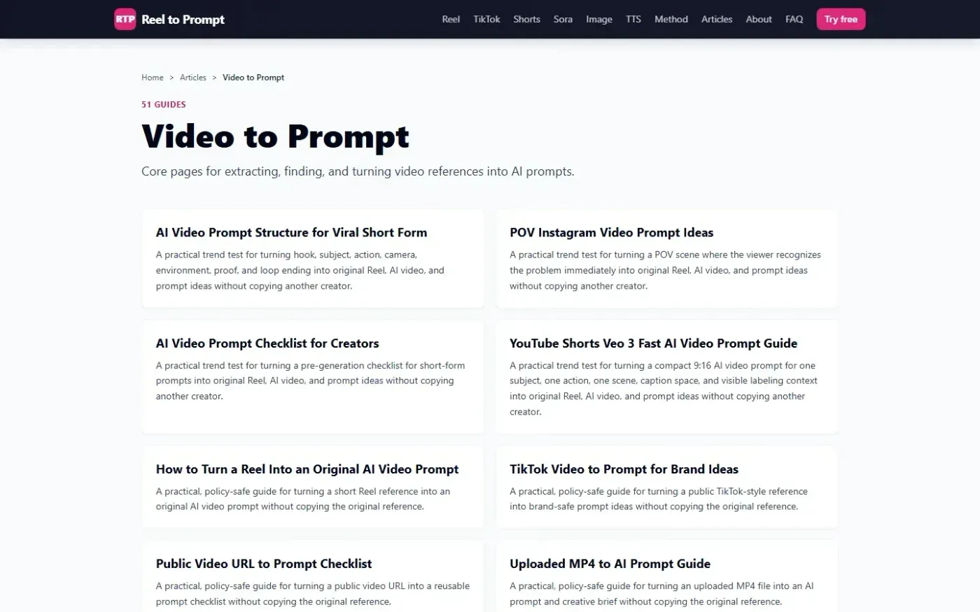 Reeltoprompt — Articles page