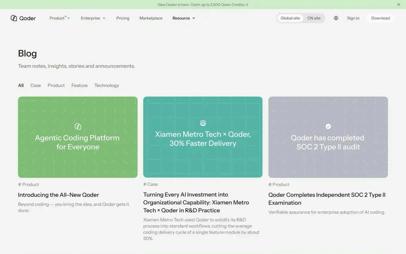 Qoder — Blog page