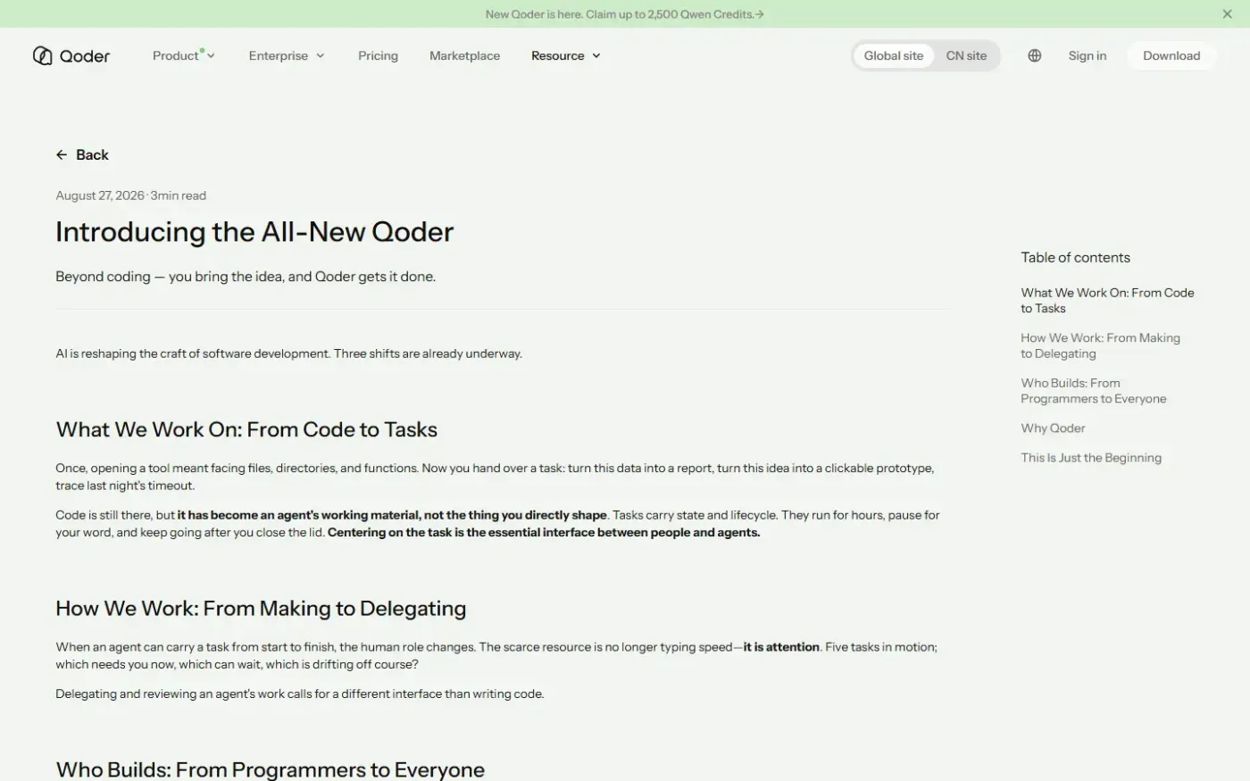 Qoder — Blog page