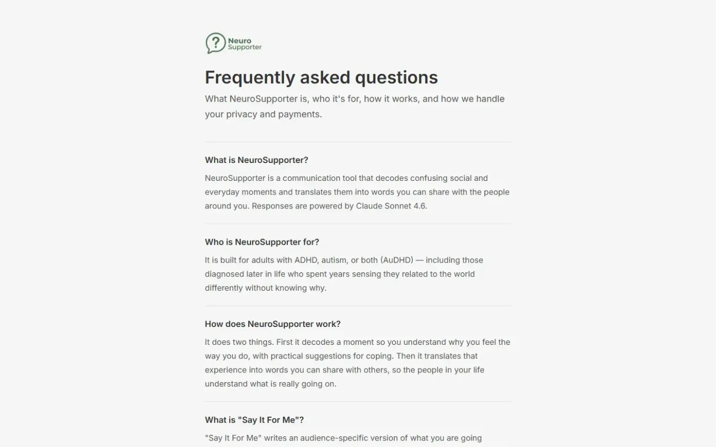 Neurosupporter — Faq page
