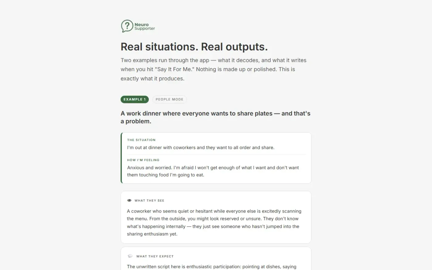 Neurosupporter — Examples page