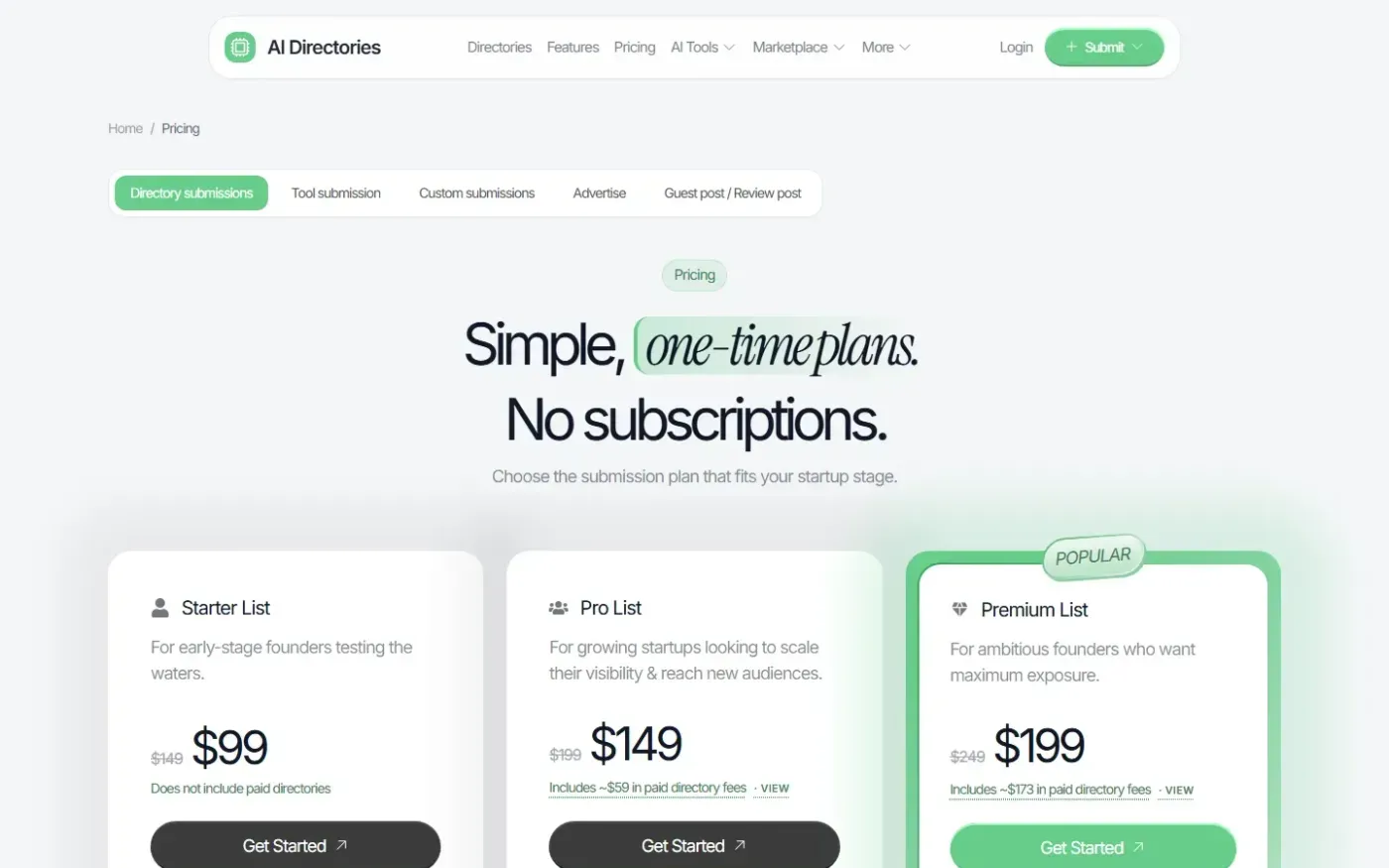 Aidirectori — Pricing page
