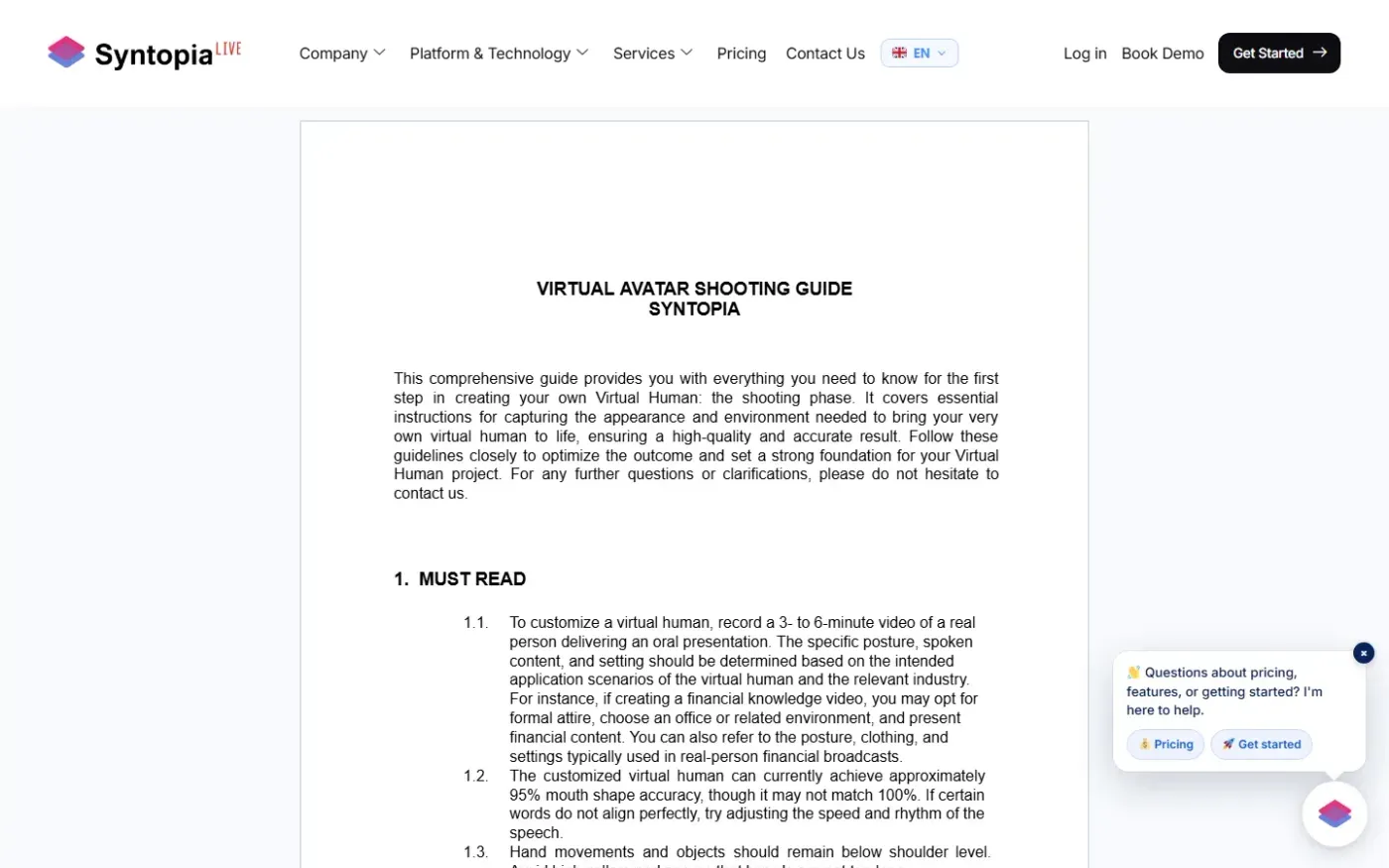 Syntopia — Custom avatar shooting guide page