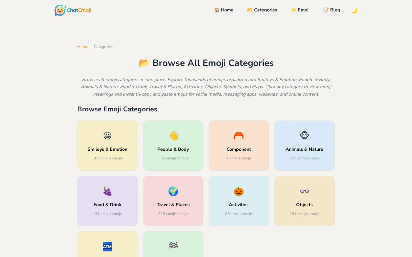 ChatEmoji — Copy & search emojis instantly for every conversation — Categories page