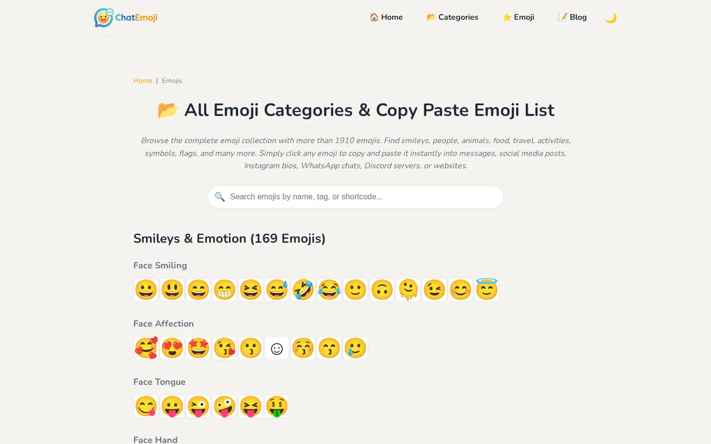 ChatEmoji — Copy & search emojis instantly for every conversation — Emoji page