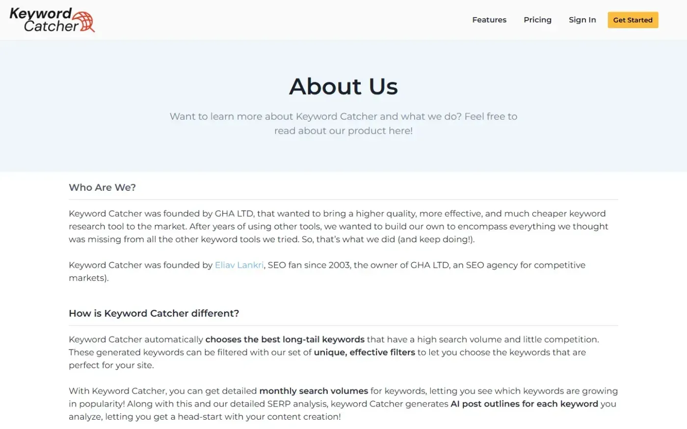 Keywordcatcher — About us page