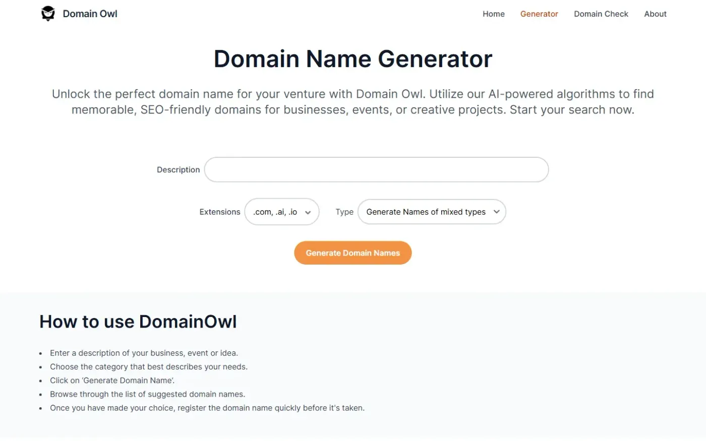 Domainowl — Generator page