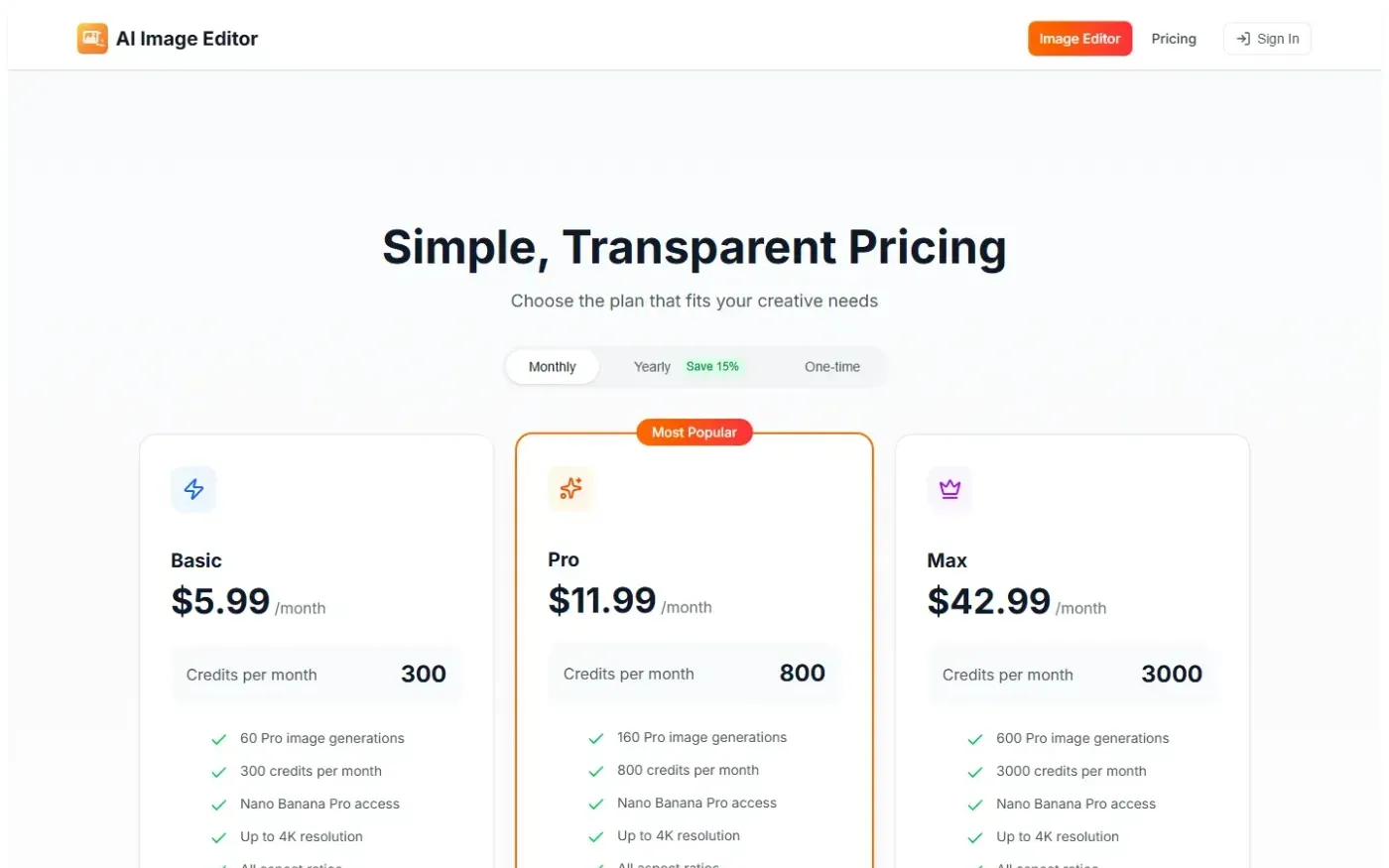 Image-editor — Pricing page