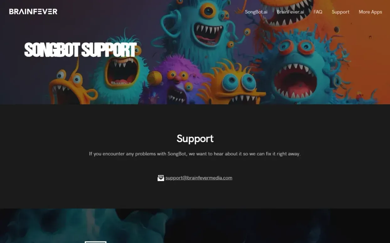 Songbot — Support.html page