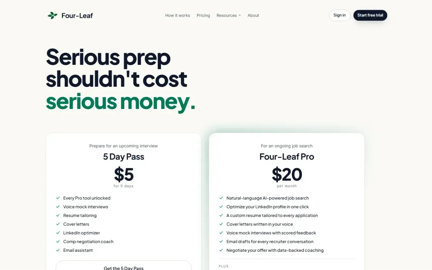 Four-leaf — Pricing page