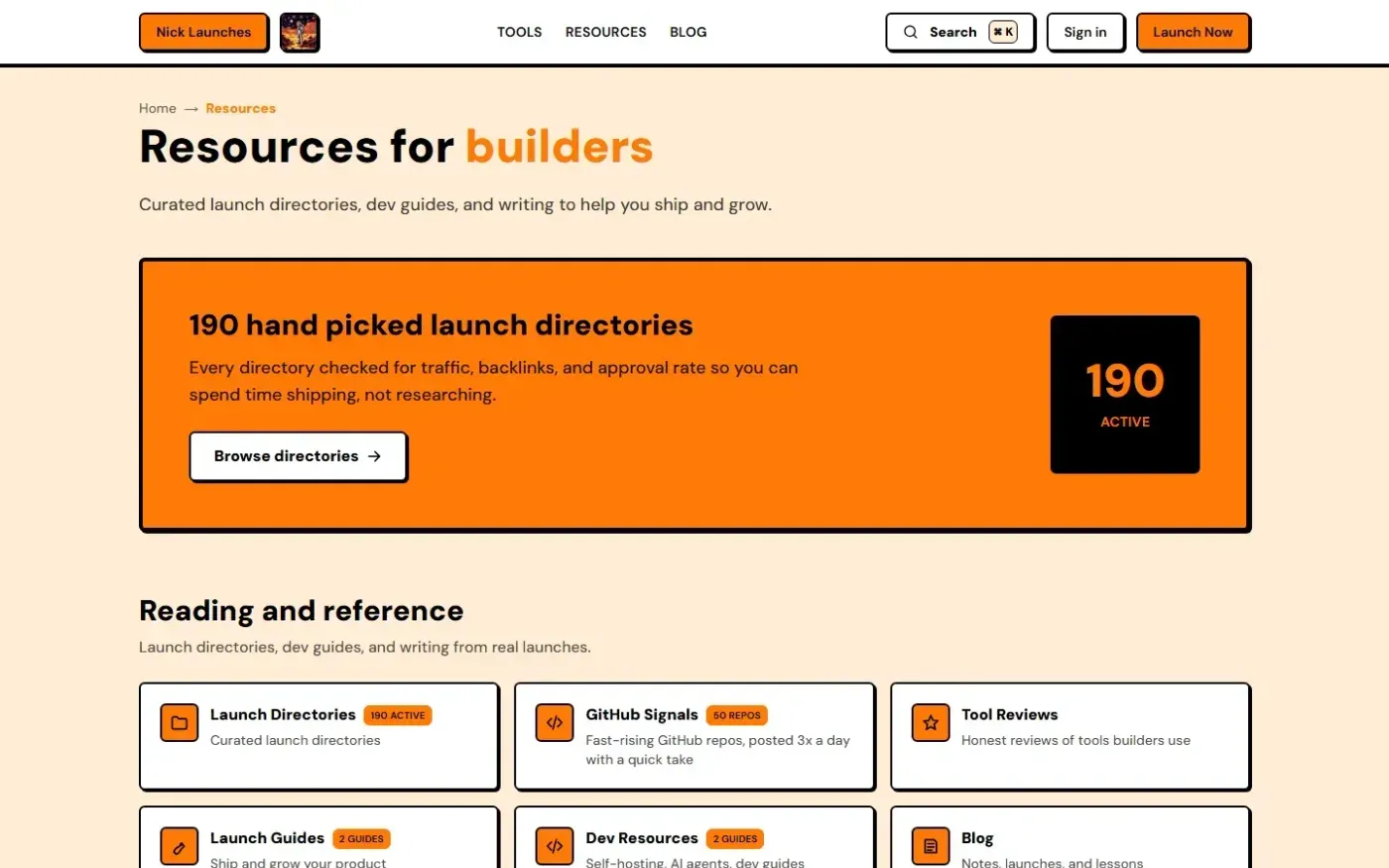 Nick Launches — Launch your product to thousands of builders. — Resources page