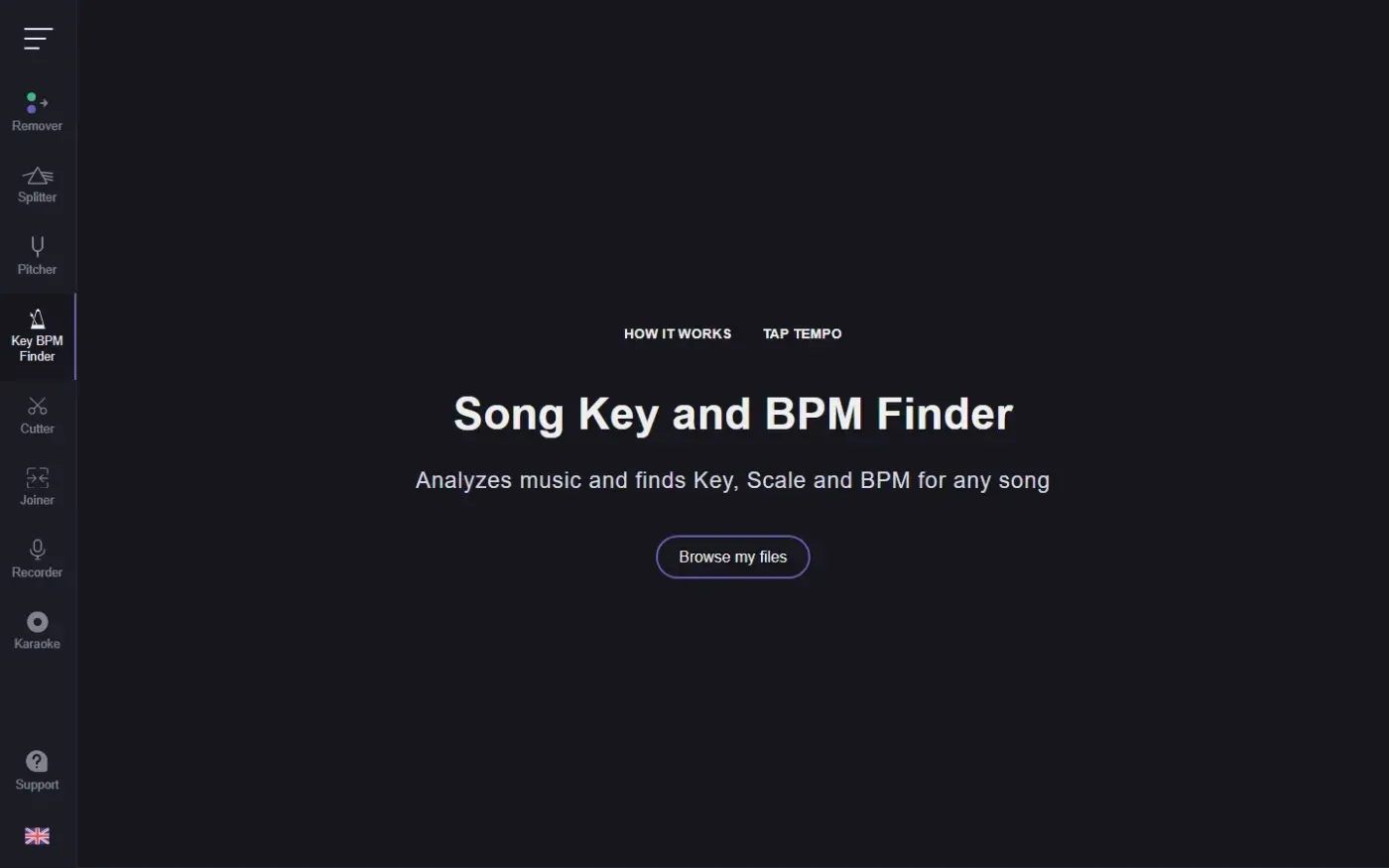 Vocalremover — Key bpm finder page